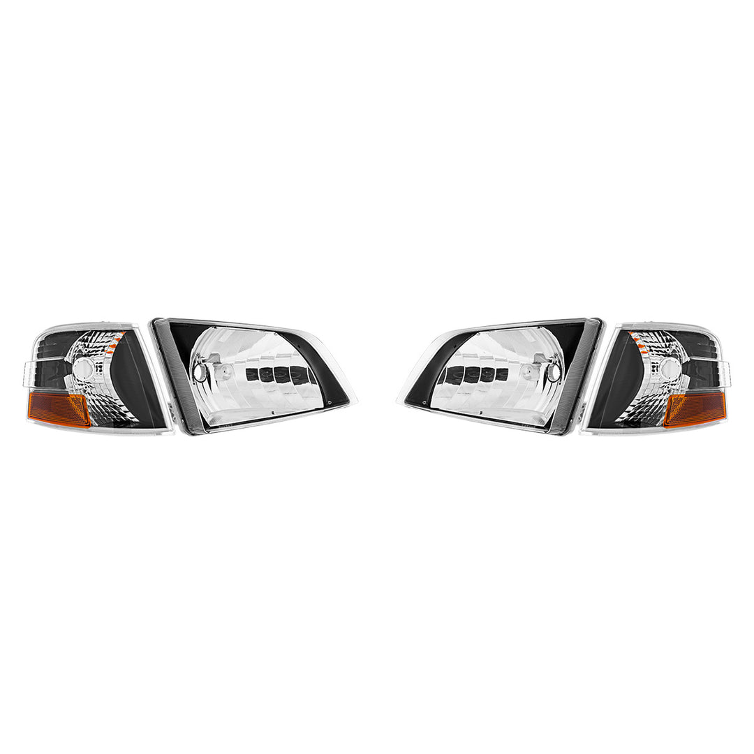 Black Bezel Headlight Assembly With Turn Signal For 1996-2003 Volvo VN (Set)