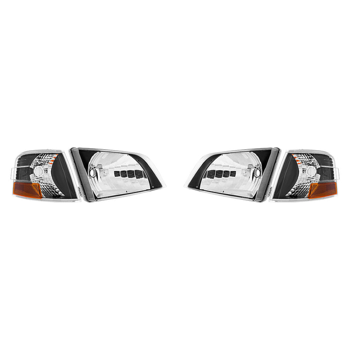 Black Bezel Headlight Assembly With Turn Signal For 1996-2003 Volvo VN (Set)