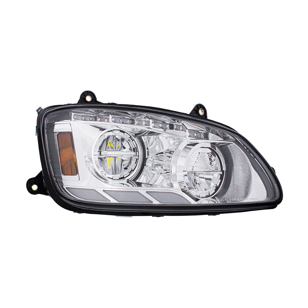 Chrome LED Headlight With Sequential Turn Signal &amp; Position Light Bars For 2008-17 Kenworth T660 - Passenger
