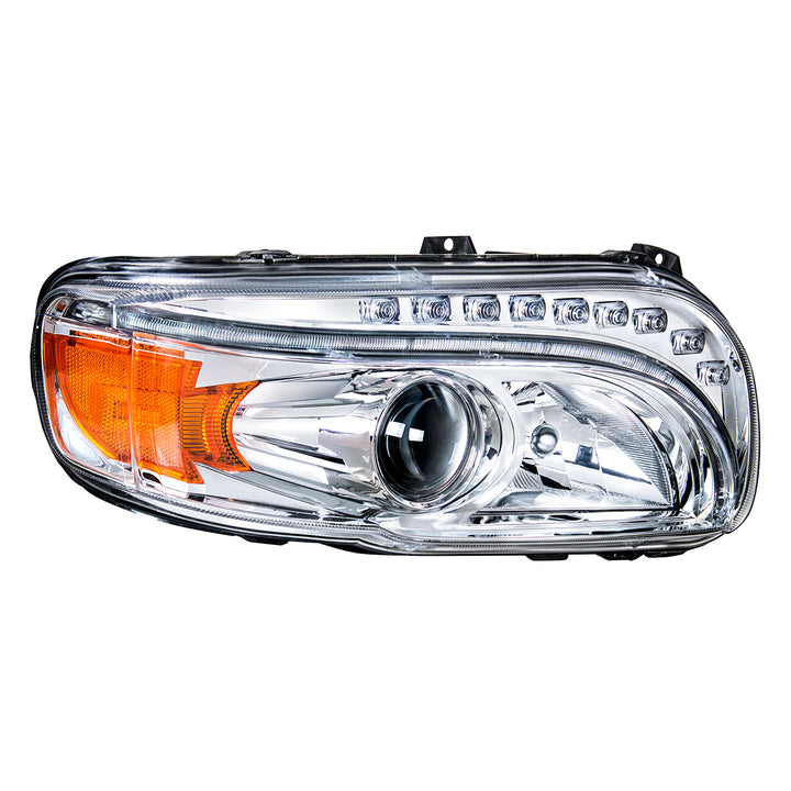 Chrome Projection Headlight With LED Turn &amp; DRL For Peterbilt 389 (2008-2023) &amp; 388 (2008-2015) - Passenger