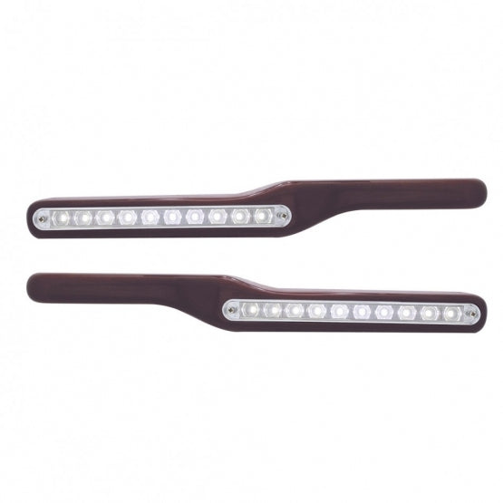 Wood Armrest With LED Light For Peterbilt - White LED/Clear Lens (Pair)