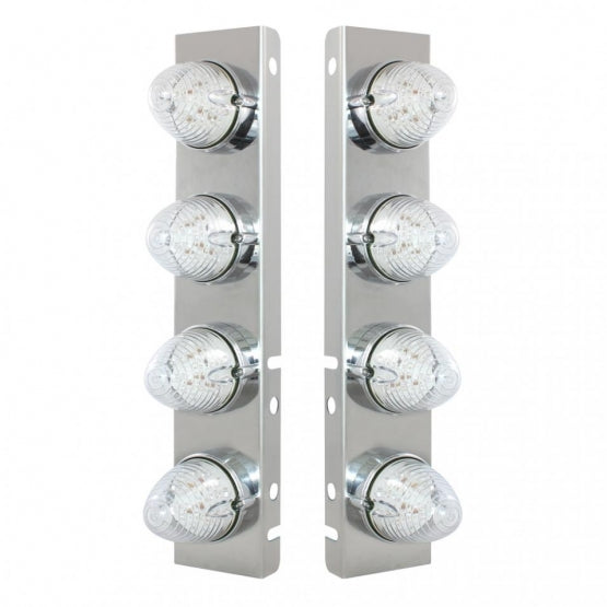 Stainless Steel Front Air Cleaner Bracket With 8 x 19 LED Beehive Lights &amp; Bezels For Peterbilt - Amber LED/Clear Lens