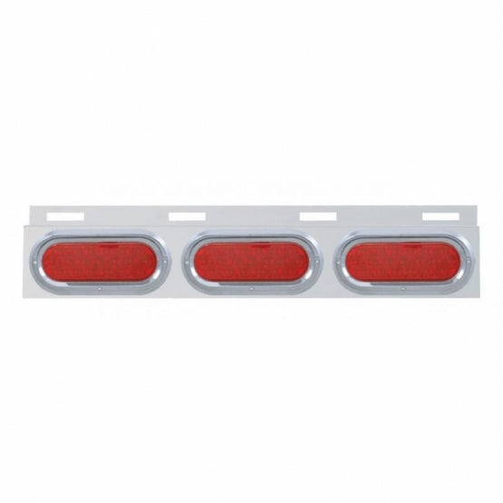 Stainless Top Mud Flap Plate With 3 x 19 LED 6" Oval Lights &amp; Visors - Red LED/Red Lens (Each)
