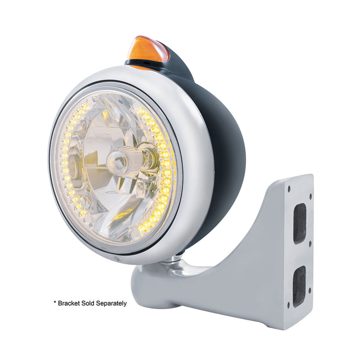 Black Guide 682-C Headlight H4 With 34 Amber LED &amp; Original Style LED Signal - Amber Lens