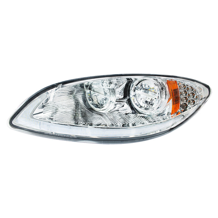 Chrome LED Headlight With LED Light Bar &amp; Turn Signal For 2006-2017 International Prostar - Driver