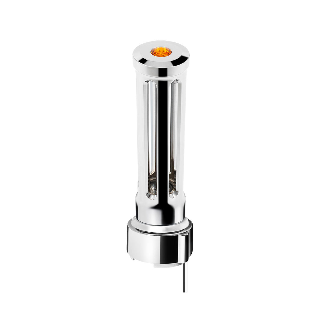 Thread-On Chrome Sonoma Style Gearshift Knob With LED 9/10 Speed Adapter - Amber Crystal/Amber LED