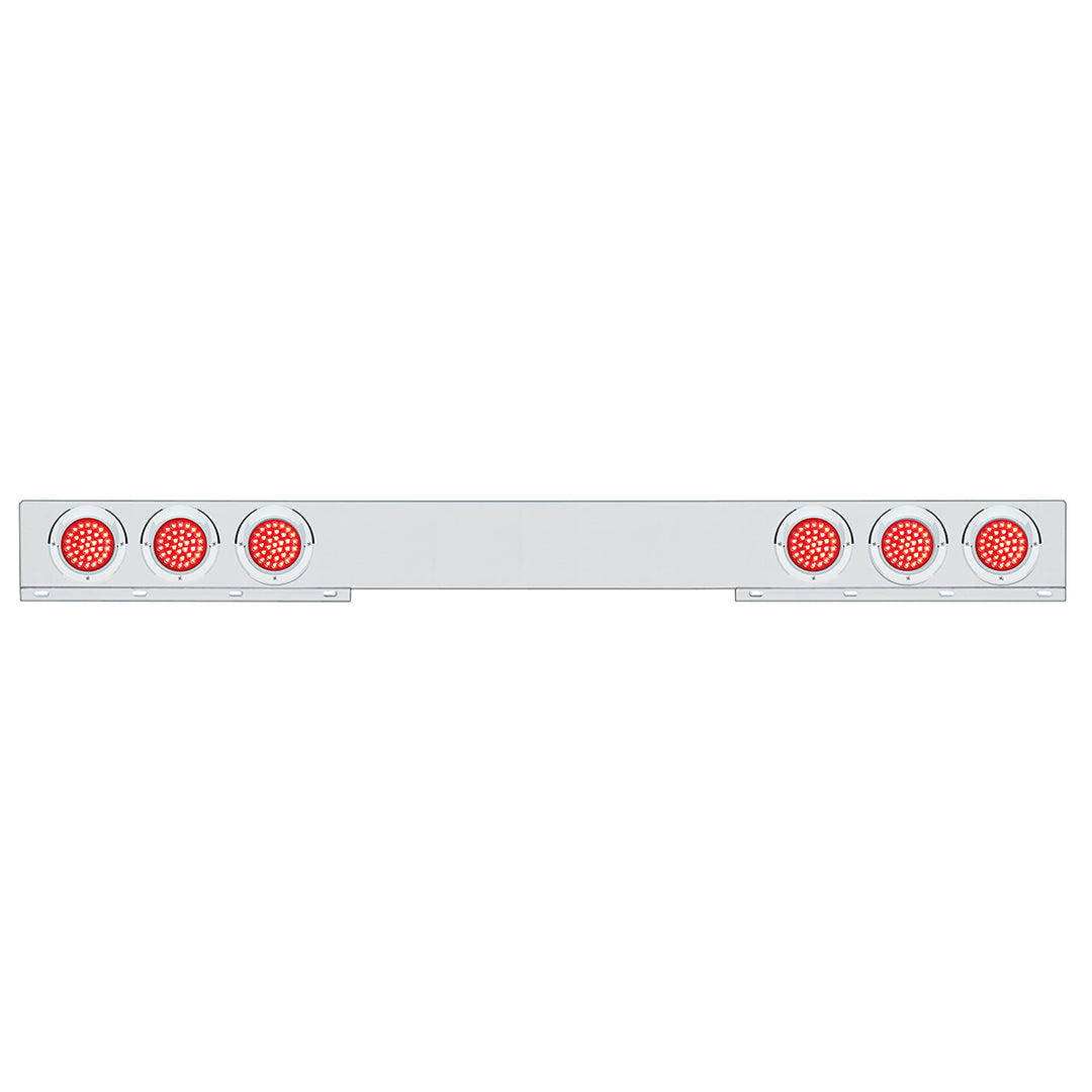 Stainless 1 Piece Rear Light Bar With 6 x 36 LED 4" Lights &amp; Visors - Red LED/Red Lens