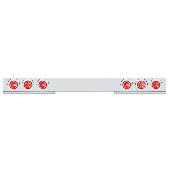Stainless 1 Piece Rear Light Bar With 6 x 36 LED 4" Lights &amp; Visors - Red LED/Red Lens