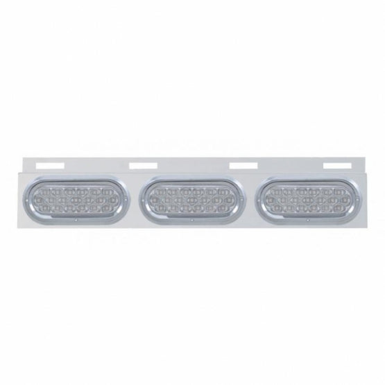 Stainless Top Mud Flap Plate With 3 x 19 LED 6" Oval Lights &amp; Visors - Red LED/Clear Lens (Each)