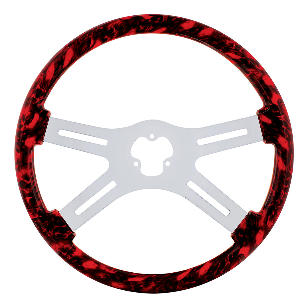 18" Skull Steering Wheel Only With Hydro - Dip Finish Wood - Red