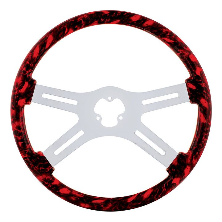 18" Skull Steering Wheel Only With Hydro - Dip Finish Wood - Red
