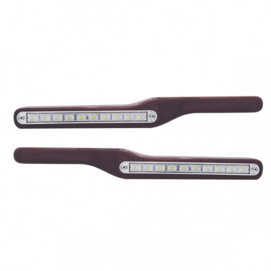 Wood Armrest With LED Light For Peterbilt - White LED/Clear Lens (Pair)