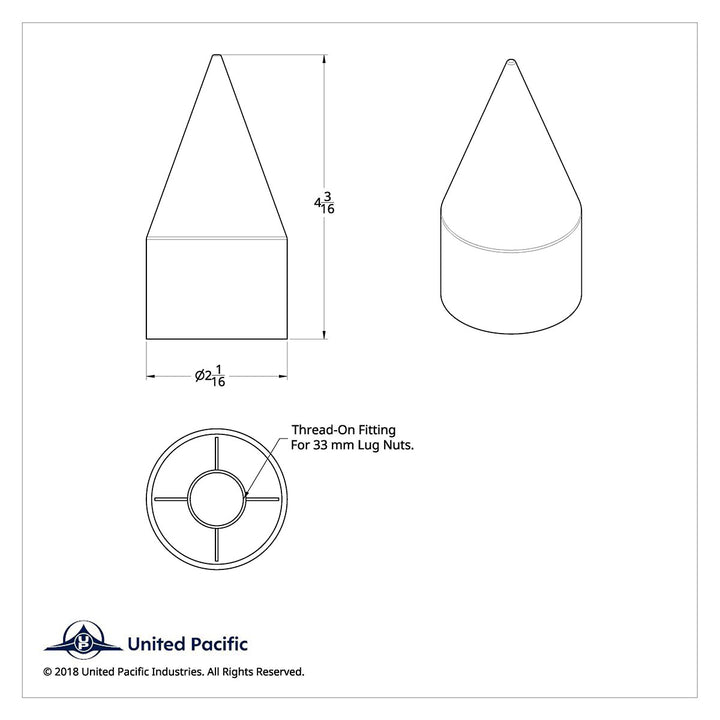 33mm x 4-1/8" Matte Black Spike Nut Cover - Thread-On (Bulk)