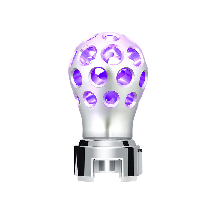 Thread-On Annodized Phoenix Style Ball Gearshift Knob With LED 13/15/18 Speed Adapter - Purple LED