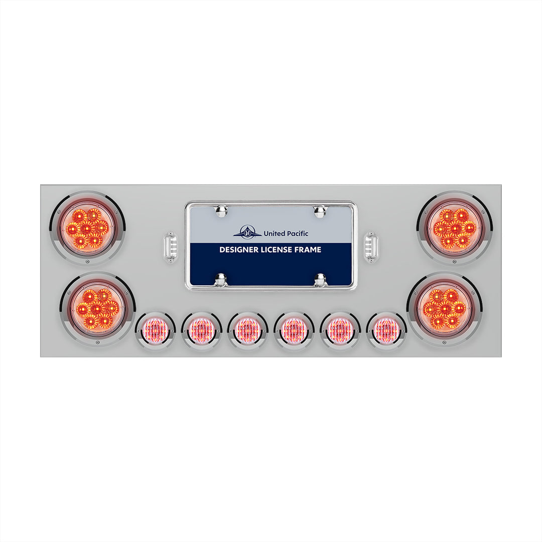 Stainless Steel Rear Center Panel With 4 x 7 LED 4" Reflector Lights &amp; 6 x 9 LED 2" Lights - Red LED/Clear Lens