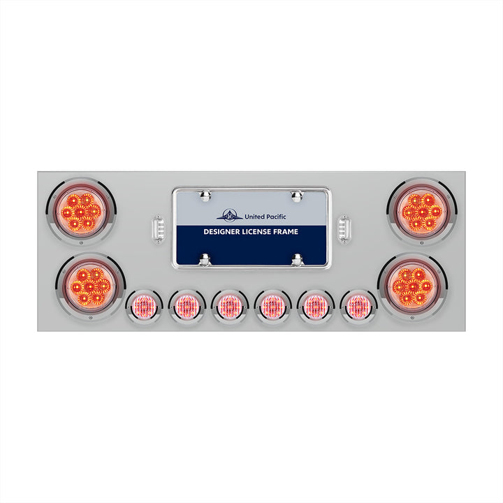 Stainless Steel Rear Center Panel With 4 x 7 LED 4" Reflector Lights &amp; 6 x 9 LED 2" Lights - Red LED/Clear Lens