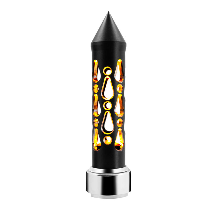 Thread-On Brooklyn Style Spike Gearshift Knob With LED 9/10 Speed Adapter - Matte Black/Amber LED