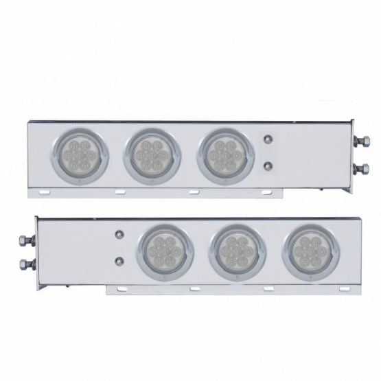 2" Bolt Pattern Stainless Steel Spring Loaded Bar With 6 x 4" 7 LED Lights &amp; Visors - Red LED/Clear Lens (Pair)