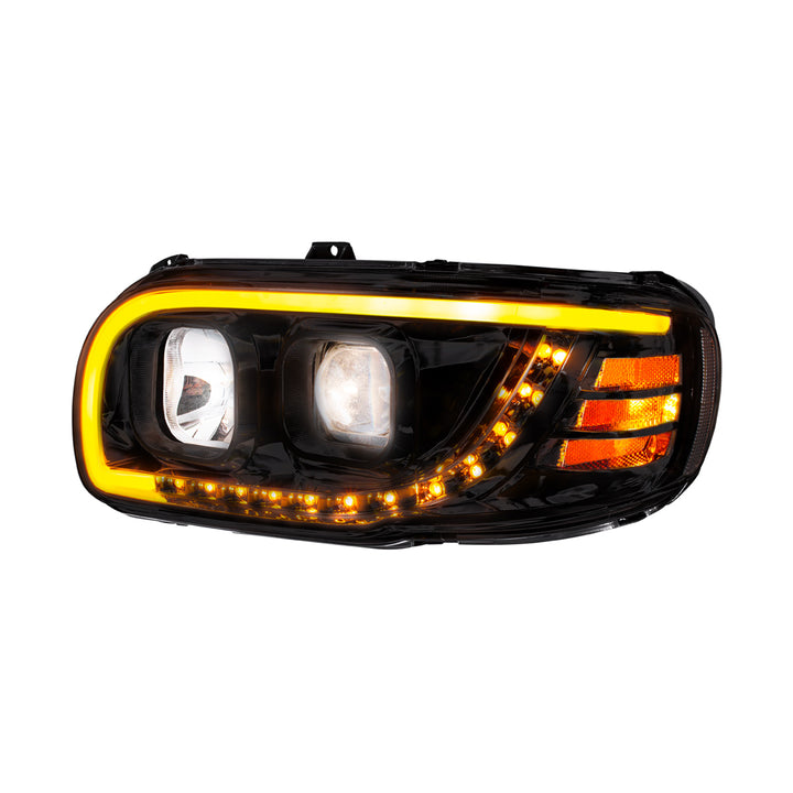 Blackout Projection Headlight With LED Turn Signal &amp; Light Bar For 2008-2024 Peterbilt 389 - Driver