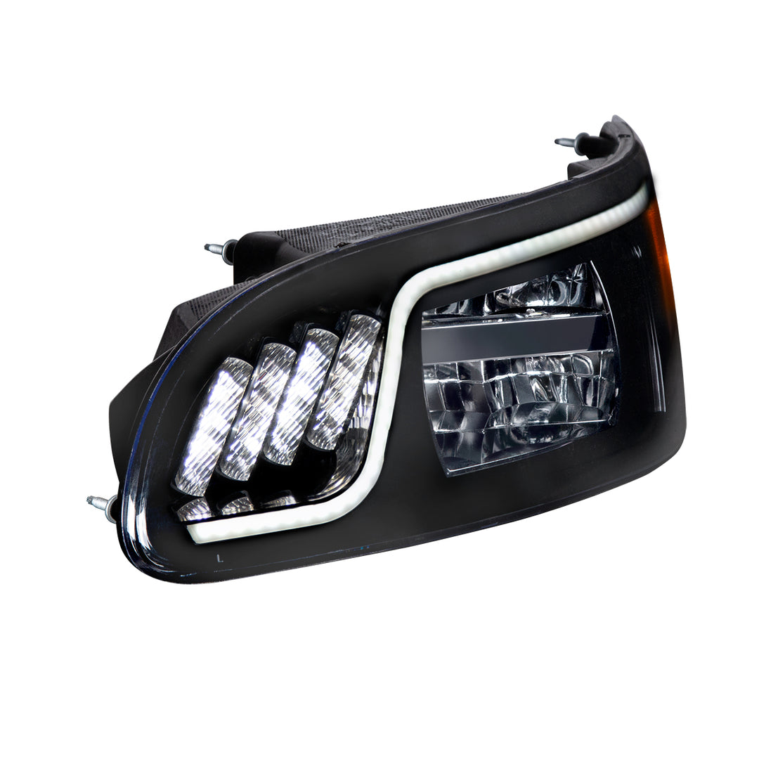 Black LED Headlight With LED Turn, Position, &amp; DRL For Peterbilt 386 (2005-2015) &amp; 387 (1999-2010) - Driver