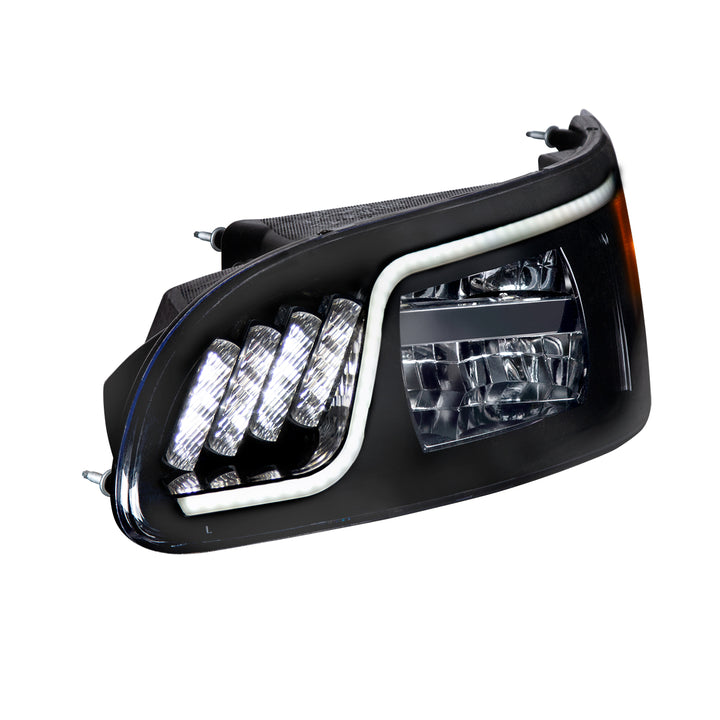 Black LED Headlight With LED Turn, Position, &amp; DRL For Peterbilt 386 (2005-2015) &amp; 387 (1999-2010) - Driver