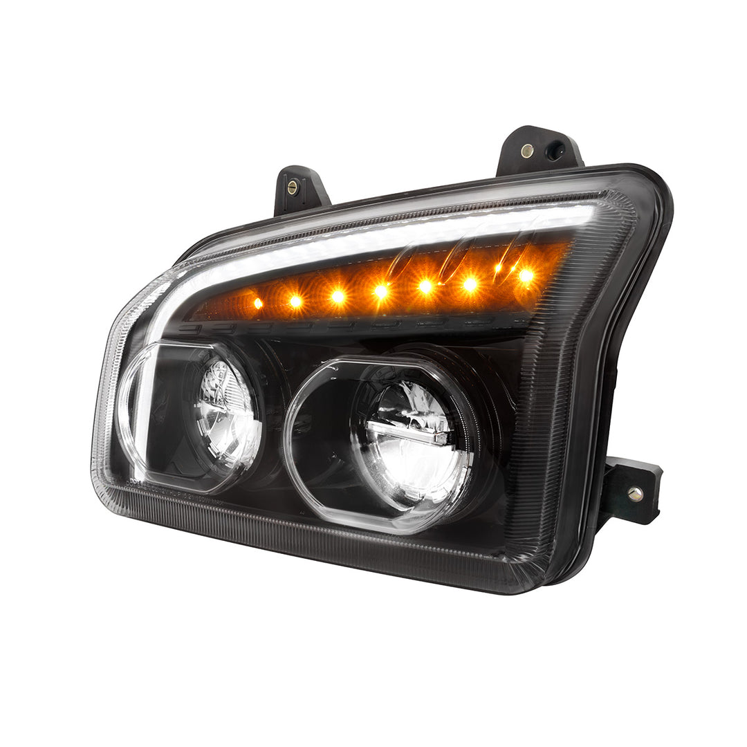 High Power LED Blackout Headlight With LED Turn Signal &amp; Light Bar For 2015-2025 Kenworth T880 - Driver