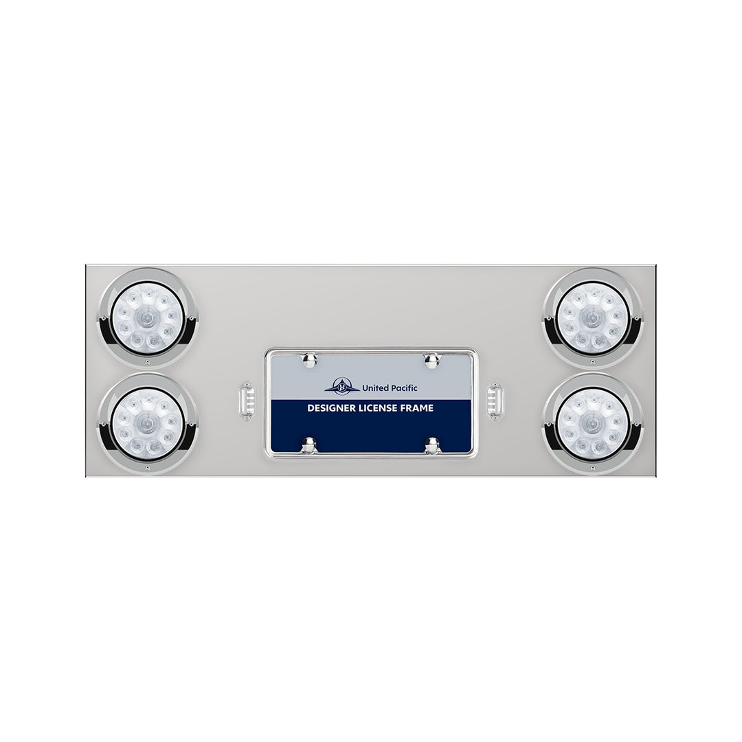 33-3/4" Stainless Rear Center Panel With Four 10 LED 4" Lights &amp; Visors - Red LED/Clear Lens