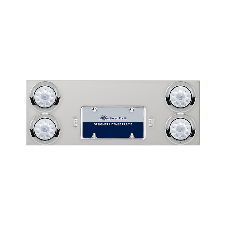 33-3/4" Stainless Rear Center Panel With Four 10 LED 4" Lights &amp; Visors - Red LED/Clear Lens