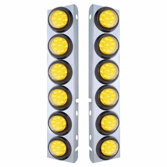 Stainless Steel Front Air Cleaner Bracket With 12 x 9 LED 2" Reflector Lights For Peterbilt - Amber LED &amp; Lens