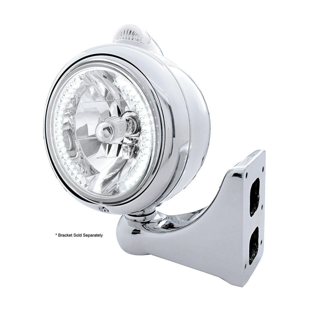 Stainless Steel Guide 682-C Headlight H4 With White LED &amp; Dual Mode LED Signal - Clear Lens