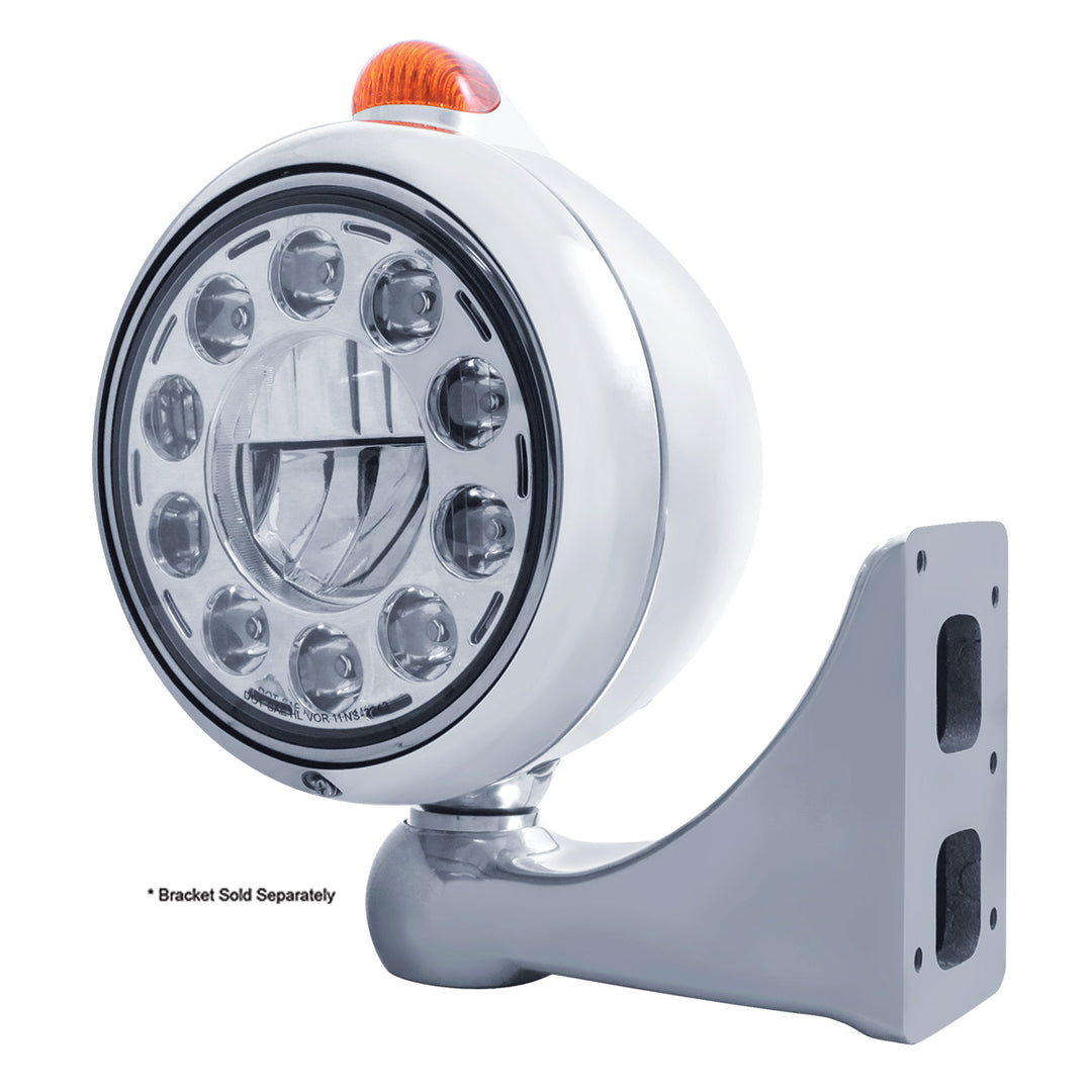 Chrome Guide 682-C Headlight 11 LED Bulb &amp; Dual Mode LED Signal - Amber Lens