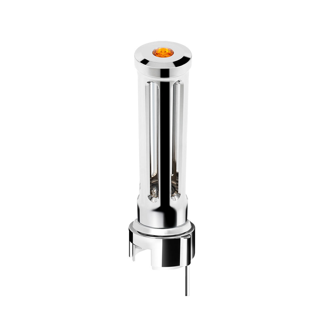 Thread-On Chrome Sonoma Style Gearshift Knob With LED 13/15/18 Speed Adapter - Amber Crystal/Amber LED