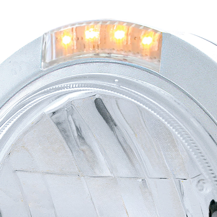 Stainless Steel Bullet Classic Headlight H4 With 10 Amber LED &amp; Dual Mode LED Signal - Clear Lens