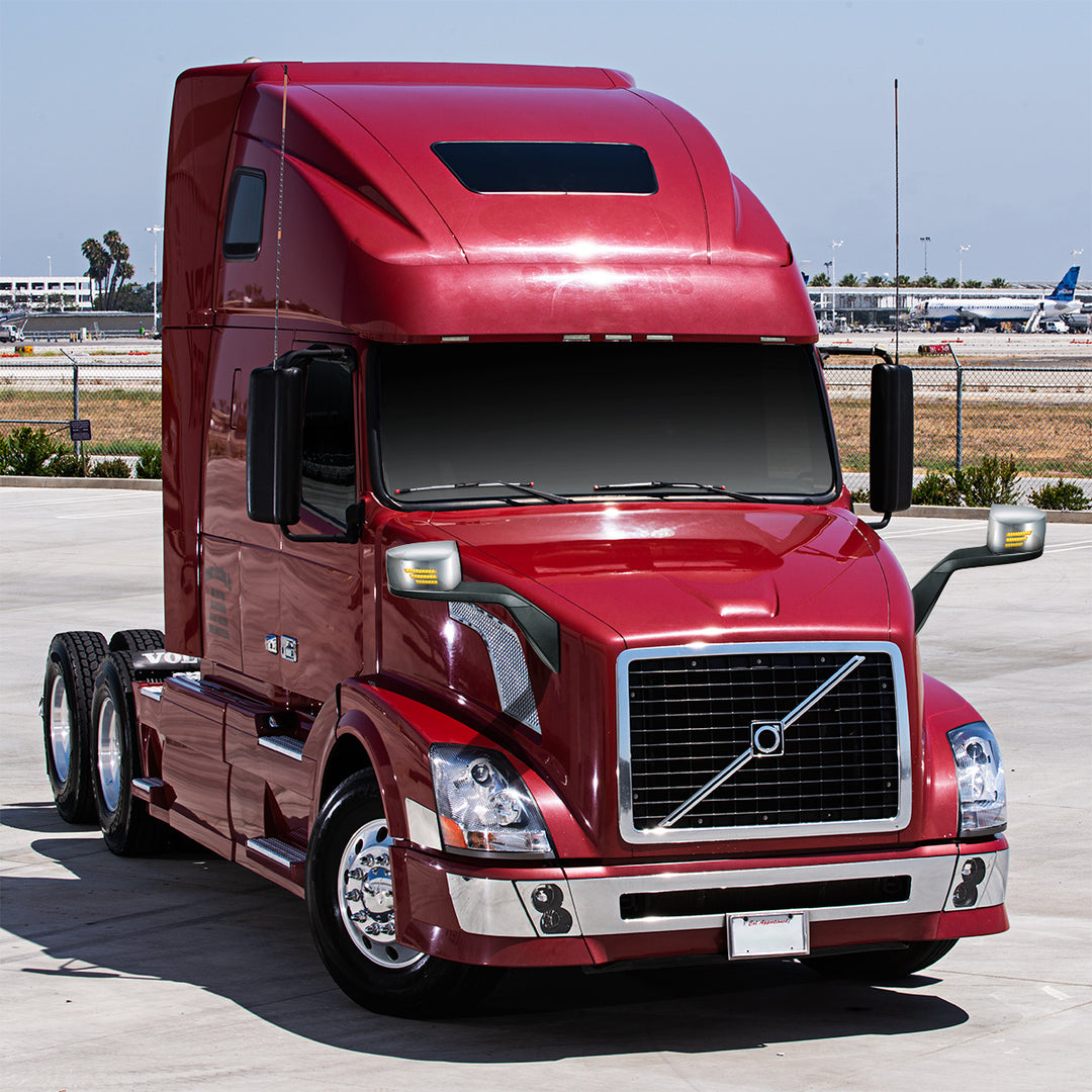 Chrome Hood Mirror Assembly With Sequential LED Turn Signal For 2004-2017 Volvo VNL - Driver