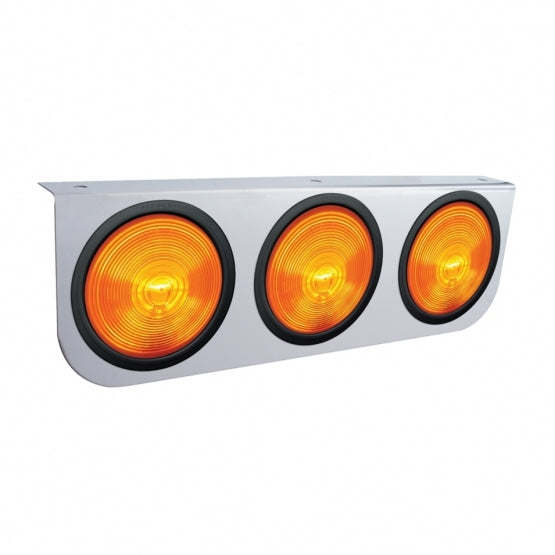 Stainless Light Bracket With 3 x 4" Lights &amp; Grommets - Amber Lens