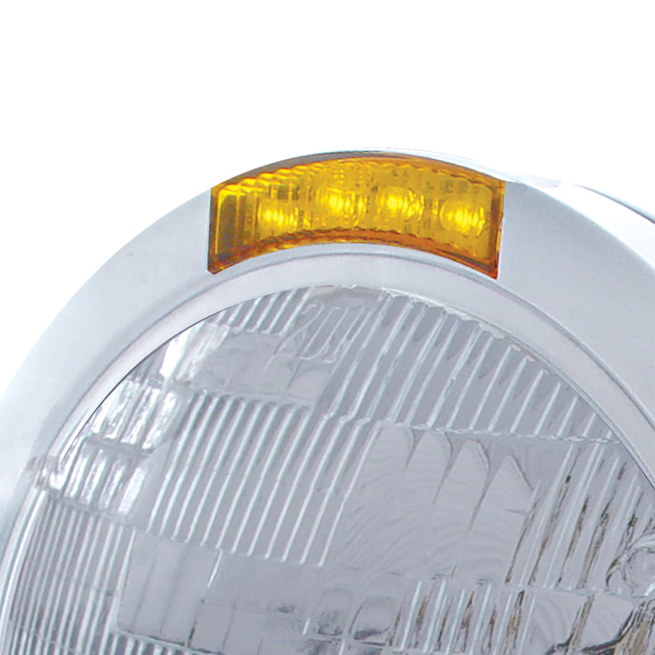 Stainless Steel Bullet Classic Headlight H6024 Bulb &amp; LED Turn Signal - Amber Lens