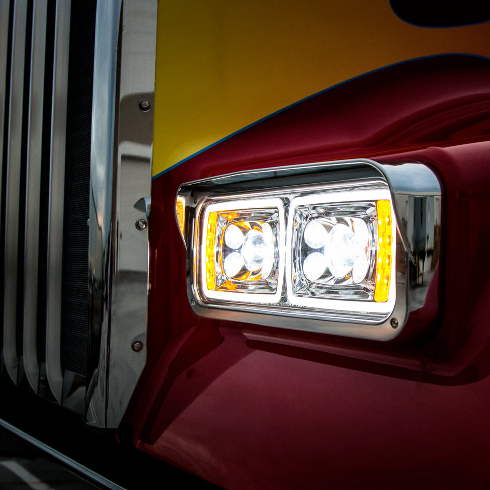 10 High Power LED "Chrome" Projection Headlight With LED Turn Signal &amp; Position Light Bar - Passenger