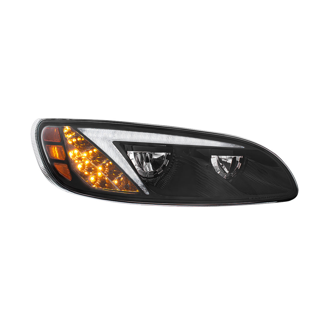 Black LED Headlight With Color Changing Position Light Bar For Peterbilt 386 (2005-2015) &amp; 387 (1999-2010) - Passenger