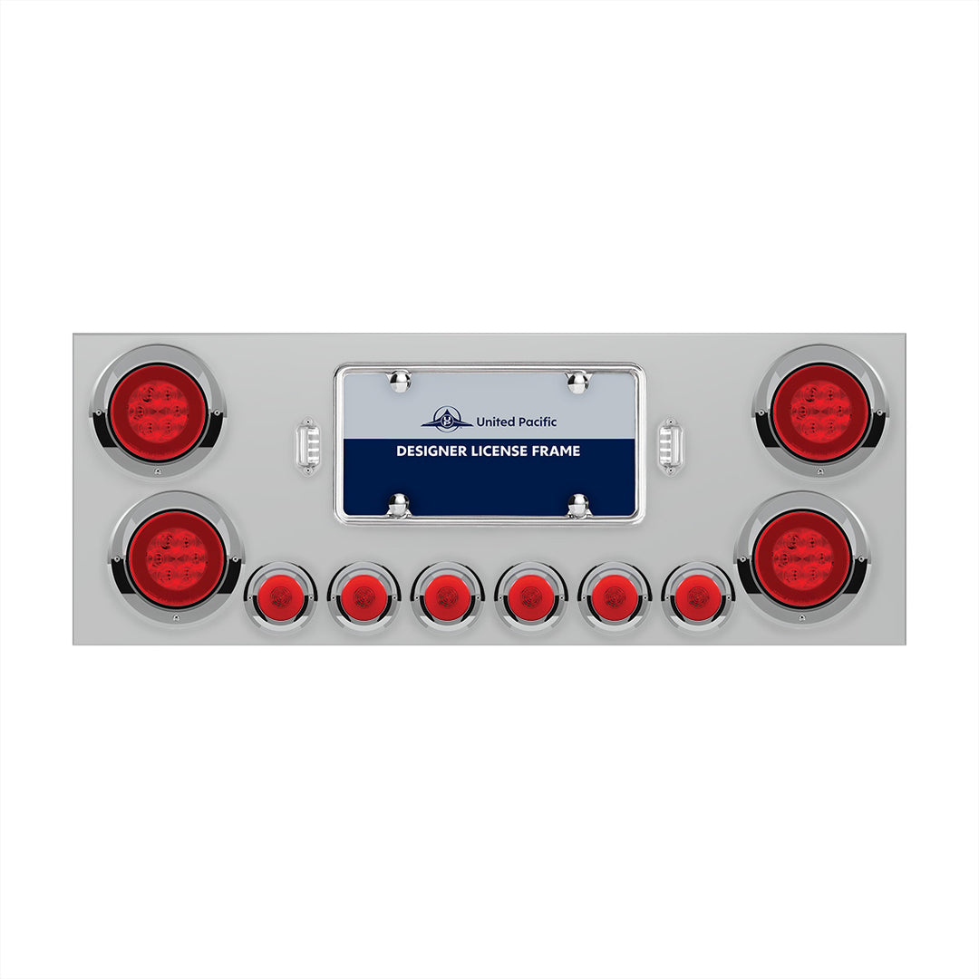 Stainless Steel Rear Center Panel With 4 x 21 LED 4" GloLight &amp; 6 x 6 LED 2" GloLight &amp; Visors - Red LED &amp; Lens