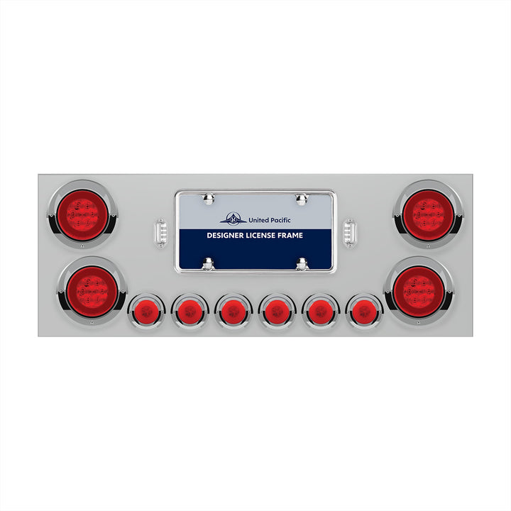 Stainless Steel Rear Center Panel With 4 x 21 LED 4" GloLight &amp; 6 x 6 LED 2" GloLight &amp; Visors - Red LED &amp; Lens