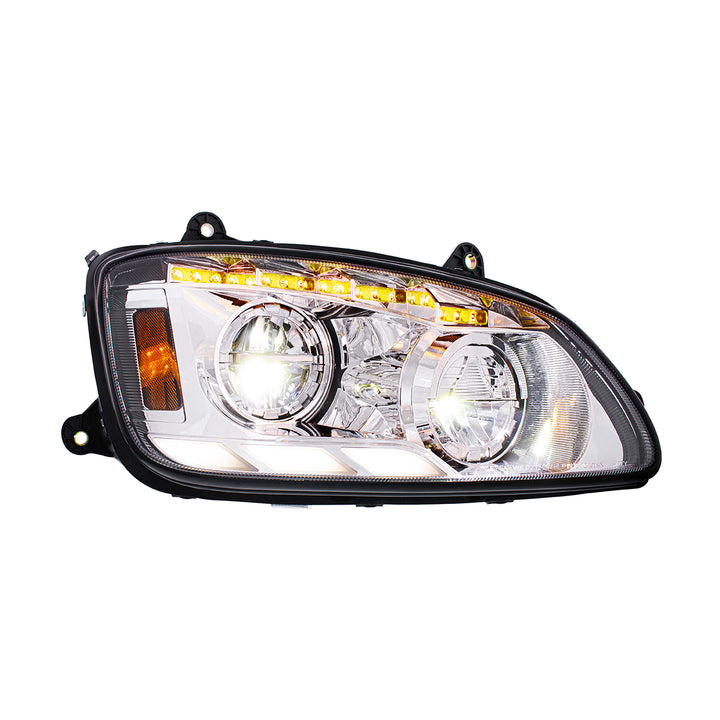 Chrome LED Headlight With Sequential Turn Signal &amp; Position Light Bars For 2008-17 Kenworth T660 - Passenger