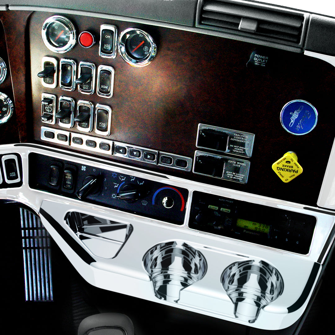 Chrome Center Cup Holder Panel For Freightliner Columbia (2003-2011) &amp; Century/Coronado (2002-2010)