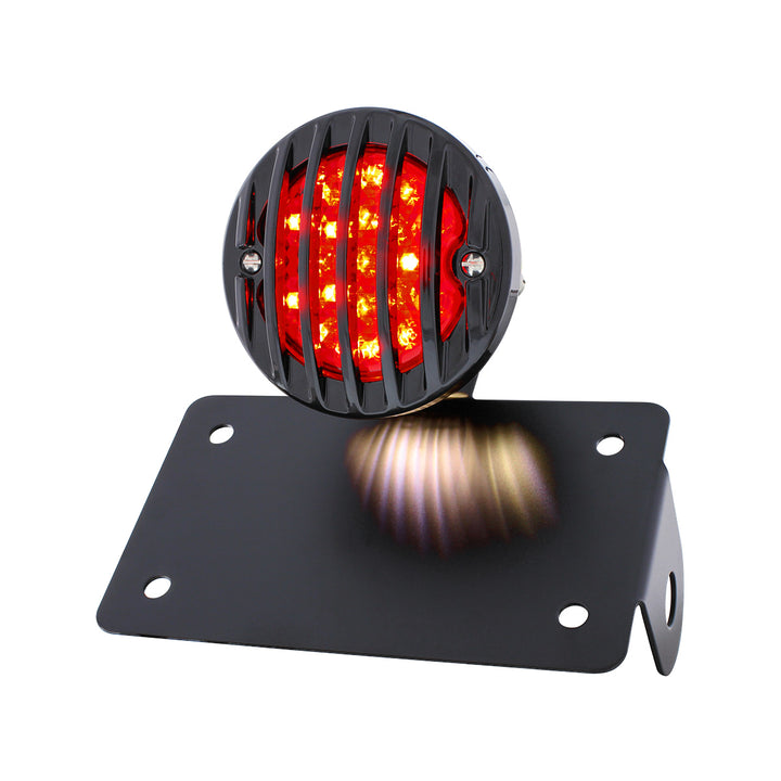 Motorcycle LED "Bobber" Style Horizontal Tail Light With Black Grille Bezel - Smoke Lens
