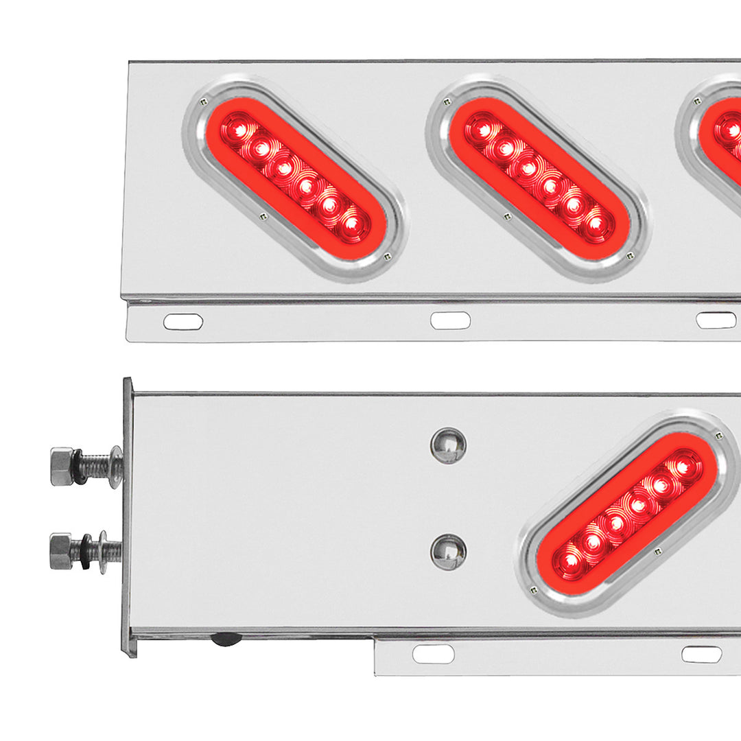 2-1/2" Bolt Pattern Stainless Steel Spring Loaded Bar With 6 x 22 Red LED 6" Oval GloLight &amp; Visor - Red Lens (Pair)
