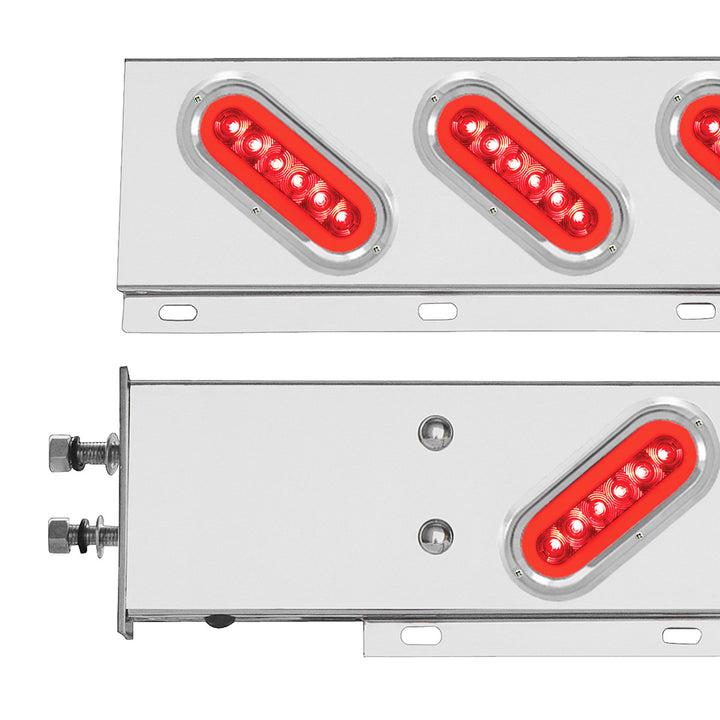 2-1/2" Bolt Pattern Stainless Steel Spring Loaded Bar With 6 x 22 Red LED 6" Oval GloLight &amp; Visor - Red Lens (Pair)