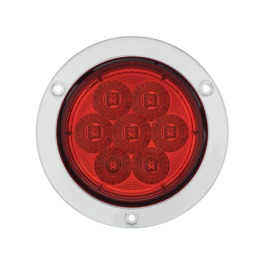 7 LED 4" Round Stainless Steel Flange Light (Stop, Turn &amp; Tail) - Red LED/Red Lens