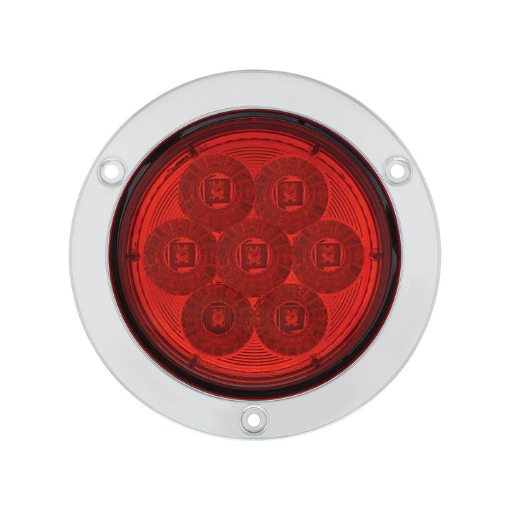 7 LED 4" Round Stainless Steel Flange Light (Stop, Turn &amp; Tail) - Red LED/Red Lens