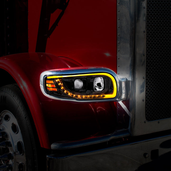 Blackout Projection Headlight With LED Turn Signal &amp; Light Bar For 2008-2024 Peterbilt 389 - Passenger