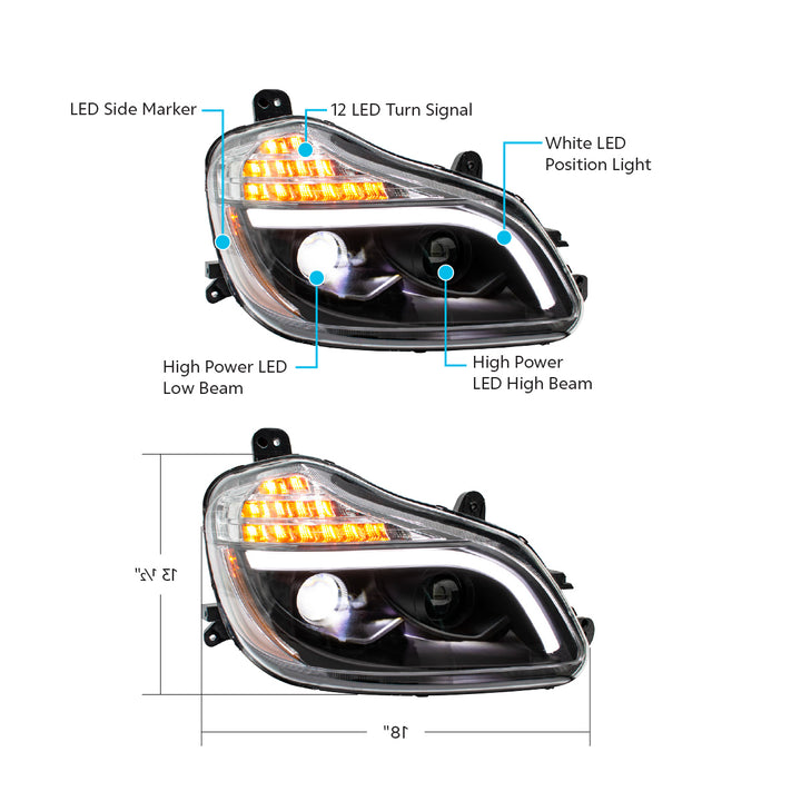 Blackout 8 LED Projection Headlight For 2013-2021 Kenworth T680 - Passenger