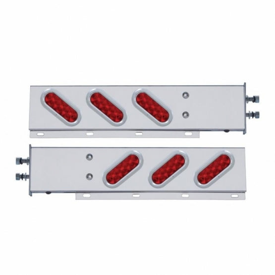 2-1/2" Bolt Pattern Stainless Steel Spring Loaded Bar With 6 Oval 10 LED Lights &amp; Bezel - Red LED &amp; Lens (Pair)